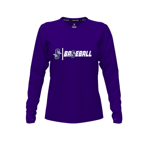 [CUS-DFW-TEES-CMF-VNK-LSL-PUR-FYXS-LOGO2] Decker Comfort T-Shirt (Female Youth XS, Purple, V Neck, Logo 2, Long Sleeve)