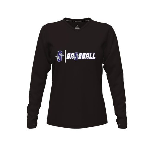 [CUS-DFW-TEES-PER-VNK-LSL-BLK-FYXS-LOGO2] Decker Performance T-Shirt (Female Youth XS, Black, V Neck, Logo 2, Long Sleeve)